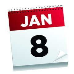 January 8th on a calendar page - illustrated. 