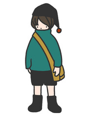 サンタの帽子をかぶった男の子のクリスマスオーナメントのお人形(白バック)