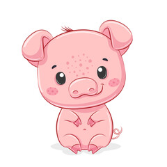 Obraz na płótnie Canvas Cute piggy illustration. Vector illustration for baby shower, greeting card, party invitation, fashion clothes t-shirt print.