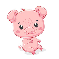 Obraz na płótnie Canvas Cute piggy illustration. Vector illustration for baby shower, greeting card, party invitation, fashion clothes t-shirt print.