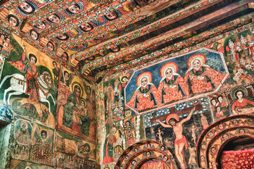 Debre Birhan Selassie Church, Ancient wall paintings adorning the interior,  Gondar, Ethiopia