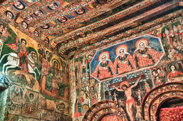 Debre Birhan Selassie Church, Ancient wall paintings adorning the interior,  Gondar, Ethiopia © MC Photos