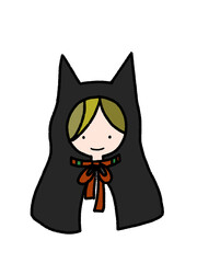 黒猫のケープをかぶった女の子の手描きイラスト