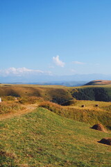 Naklejka premium stone and grassy landscape. mountains