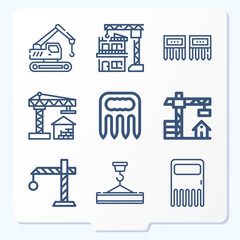 Simple set of 9 icons related to lifting device