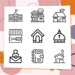 Simple set of 9 icons related to residence