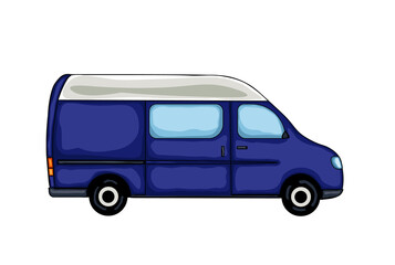 Dark blue hand drawn van, isolated on white background. Illustration.	