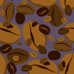 Materiał do szycia Seamless pattern of a coffee beans on dark purple background.