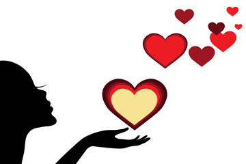 Black woman silhouette and heart in the corner. Head, hand. Abstract illustration.