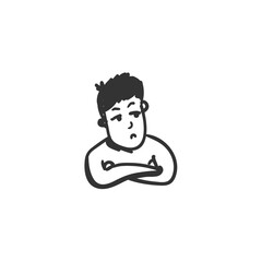 Jealousy feeling. Jealous man icon. Outline sketch drawing. Human emotions and feelings concept. Obstinacy, annoyance or resentment expression. Isolated vector illustration