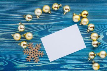 christmas greeting card with seasonal decoration, copy space