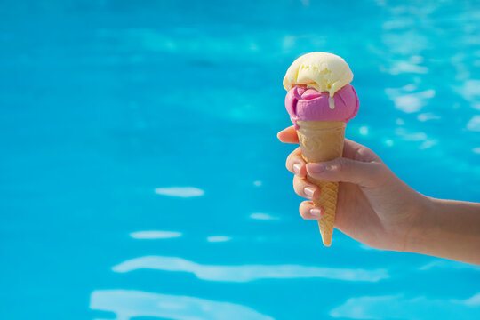 Ice cream on swimming pool