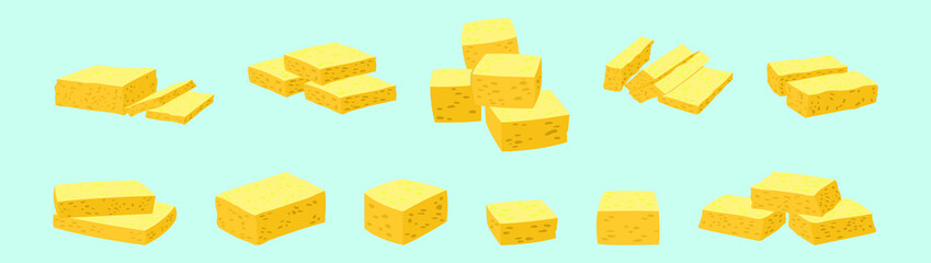 set of tofu cartoon icon design template in various models. vector illustration isolated on blue background
