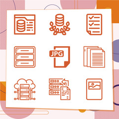 Simple set of 9 icons related to schema