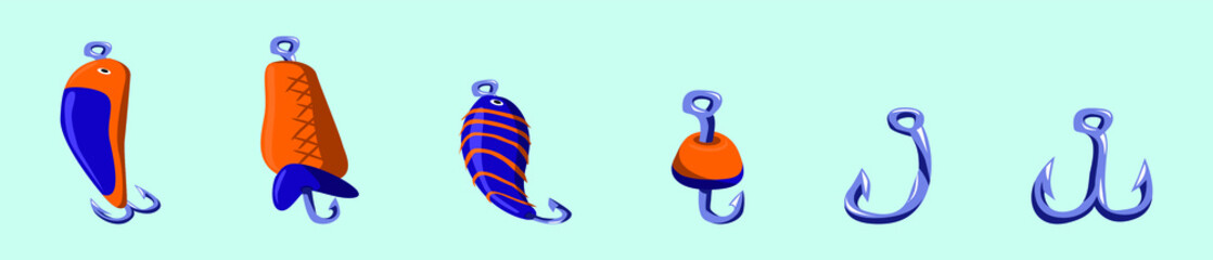 set of fishing lure cartoon icon design template with various models. vector illustration isolated on blue background © eny