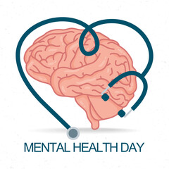 Fototapeta premium Mental Health Day lettering with brain and stethoscope
