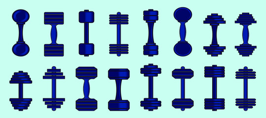 set of dumbbell cartoon icon design template with various models. vector illustration isolated on blue background