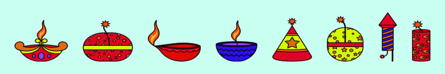 set of fire cracker cartoon icon design template with various models. vector illustration isolated on blue background