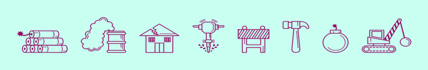 set of demolition cartoon icon design template with various models. vector illustration isolated on blue background