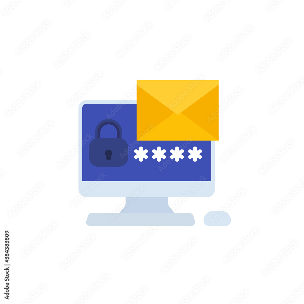 Poster mail access, authentication with password icon, vector