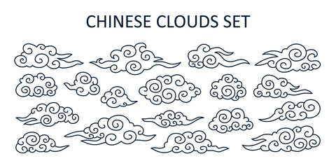 Asian cloud set. Vector collection of elements in chinese and japanese style. Traditional oriental ornament