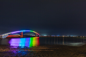 Xiying Rainbow Bridge has the most beautiful night scene in Magong city, Penghu, Taiwan