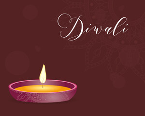 happy diwali celebration lettering with candle in brown background