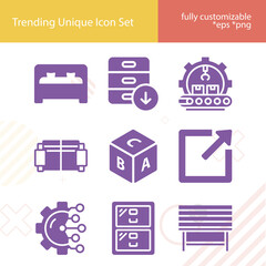 Simple set of textiles related filled icons.