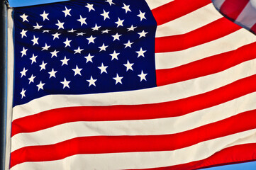 American Flag in full frame waving in the wind.