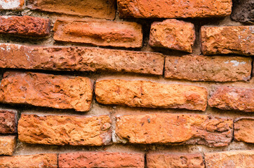 texture of old red brick wall  in horizontal view