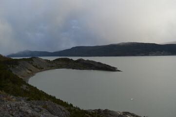 Hiking over glaciers and mountains on the hanging bridges in Torres del Paine National Park in Patagonia, Chile