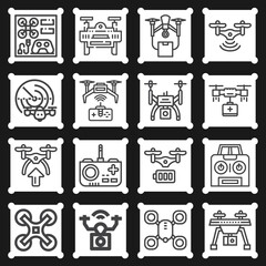 16 pack of drone  lineal web icons set