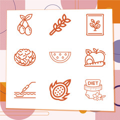 Simple set of 9 icons related to carbohydrates