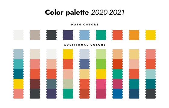 Color palette. Fall-winter 2020 fashion trendy colorful swatch forecast, main and additional color scheme. Vector set image colored trend fashion background