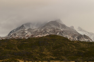 Fototapeta premium Hiking around the stunning but dramatic Torres del Paine National Park in Patagonia, Chile