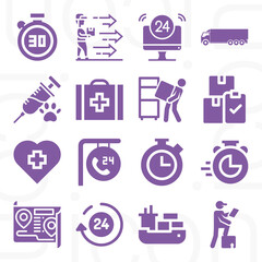 16 pack of duty period  filled web icons set