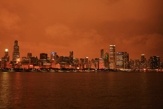 Chicago Night Skyline across Lake Michigan