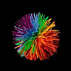 Colorful koosh toy ball isolated on black background.
