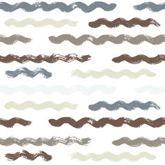 Wave stripes pattern, grunge sea stripe seamless background, brown and grey hand drawn brush strokes. vector grungy stripes, paintbrush line backdrop