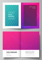 Vector layout of two A4 format modern cover mockups design templates for bifold brochure, magazine, flyer, booklet, annual report. Abstract geometric pattern with colorful gradient business background