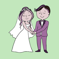 Fototapeta premium Wedding. Bride and groom. vector illustration with funny people on a wedding theme. Color wedding illustration. 