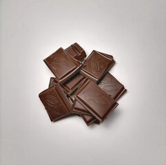 chocolate pieces on white background