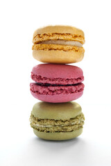 Colorful French Macarons on the white background