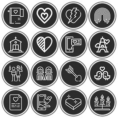 16 pack of love affair  lineal web icons set