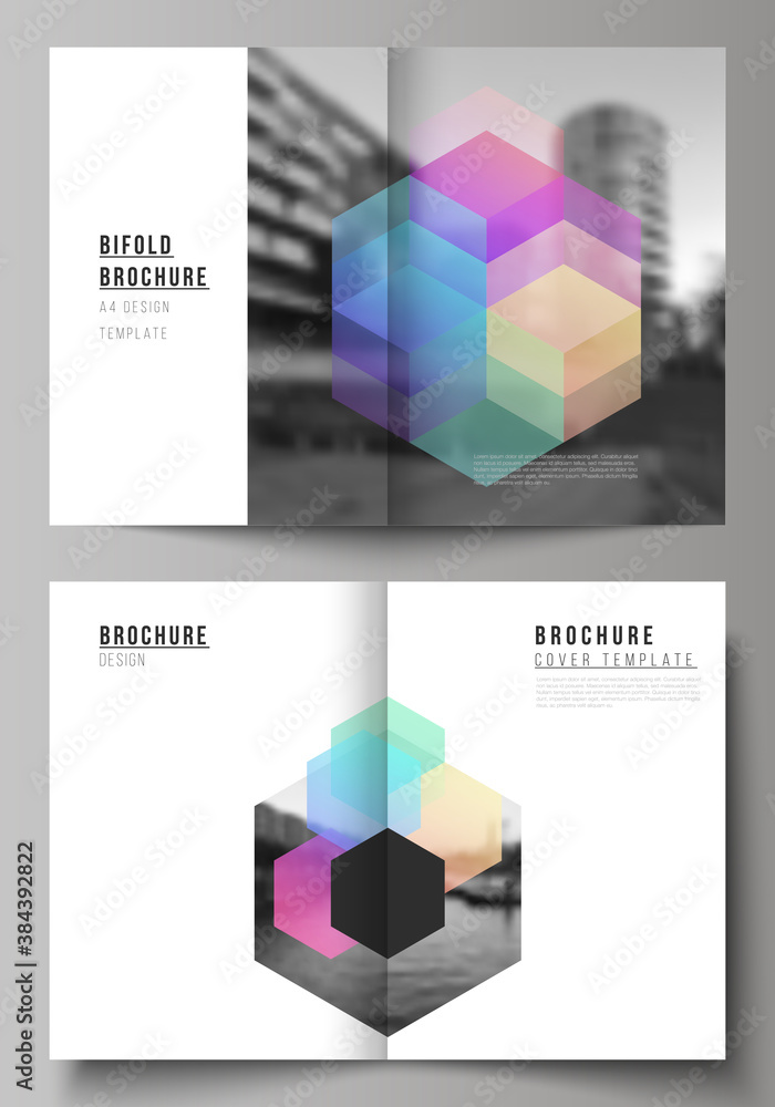 Aufkleber vector layout of two a4 format cover mockups design templates with abstract shapes and colors for bi