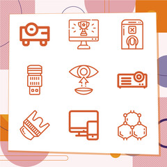 Simple set of 9 icons related to electron