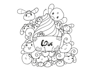 The doodle cupcake design of children has sweetness and cuteness by vector.