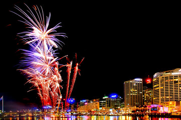 Fireworks celebration in the Darling Harbour Sydney Australia. See fabulous fireworks light up the...