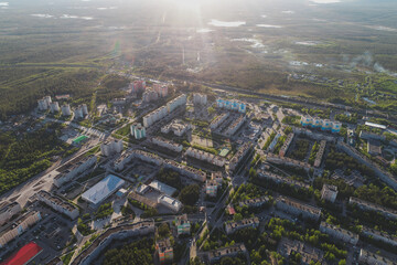 Obraz premium Aerial Townscape of Town Poliarnye Zori located in Northwestern Russia
