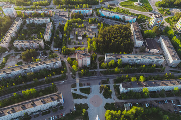 Aerial Townscape of Town Poliarnye Zori located in Northwestern Russia